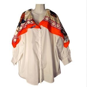 Long-Sleeve Neckerchief Accent Blouse